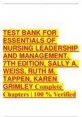 Test Bank for Essentials of Nursing Leadership and Management 7th Edition Weiss