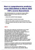 Hesi rn comprehensive predictor exam 2023.Edited on March 2023  100% (score) Quaranteed.  1An oriented patient has recently had surgery. Which action is best for the nurse to take to assess this patient’s pain?  a.	Assess the patient’s body language.     