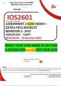 IOS2601 ASSIGNMENT 2 QUIZ MEMO - SEMESTER 2 - 2023 - UNISA - (UNIQUE NUMBER: -718697 ) (DISTINCTION GUARANTEED) – DUE DATE 10 OCTOBER 2023