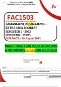 FAC1503 ASSIGNMENT 2 QUIZ MEMO - SEMESTER 2 - 2023 - UNISA - (UNIQUE NUMBER: - 793515) (DISTINCTION GUARANTEED) – DUE DATE 28 AUGUST 2023