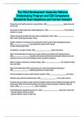 The Child Development Associate National Credentialing Program and CDA Competency Standards Exam Questions and Correct Answers