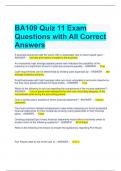 BA109 Quiz 11 Exam Questions with All Correct Answers 