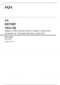 AQA AS HISTORY 7041/2D Religious conflict and the Church in England, c1529–c1570 Component 2D JUNE 2023 MARK SCHEME: The break with Rome, c1529–1547