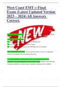 West Coast EMT = Final Exam (Latest Updated Version 2023 – 2024) All Answers Correct.