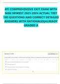   ATI COMPREHENSIVE EXIT EXAM WITH  NGN NEWEST 2023-2024 ACTUAL TEST  180 QUESTIONS AND CORRECT DETAILED  ANSWERS WITH RATIONALES|ALREADY GRADED A   