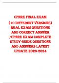 CPNRE FINAL EXAM  (10 DIFFERENT VERSIONS)  REAL EXAM QUESTIONS  AND CORRECT ANSWER  /CPNRE EXAM COMPLETE  STUDY GUIDE QUESTIONS  AND ANSWERS LATEST  UPDATE 2023-2024 