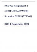 IOP3703 Assignment 2 (COMPLETE ANSWERS) Semester 2 2023 (777369) - DUE 4 September 2023