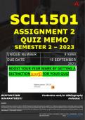 SCL1501 ASSIGNMENT 2 QUIZ MEMO - SEMESTER 2 - 2023 - UNISA - DUE DATE: - 15 SEPTEMBER 2023 (100% PASS - GUARANTEED)