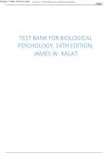 Test Bank for Biological Psychology, 14th Edition, James W. Kalat, latest update