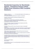 Residential Inspection for Real Estate Agents - Champions School of Real Estate Exam Questions With Complete Solutions.