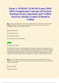 Exam 1: NUR150 / NUR 150 (Latest 2023/ 2024) Fundamental Concepts of Practical Nursing I Exam | Questions and Verified Answers| Already Graded A| Hondros College