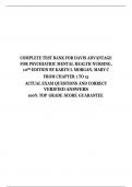 TEST BANK FOR DAVIS ADVANTAGE FOR PSYCHIATRIC MENTAL HEALTH NURSING, 10TH EDITION BY KARYN I. MORGAN, MARY C FROM CHAPTER 1 TO 15  ACTUAL EXAM QUESTIONS AND CORRECT VERIFIED ANSWERS 100% TOP GRADE SCORE GUARANTEE