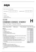 Aqa GCSE Combined Science (Synergy) 8465/3H Question Paper June2023