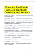 Champion Real Estate Financing 2023 Exam Questions and Answers 