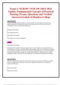 Exam 1: NUR150 / NUR 150 (2023/ 2024 Update) Fundamental Concepts of Practical Nursing I Exam | Questions and Verified Answers| Graded A| Hondros College