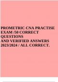 PROMETRIC CNA PRACTISE EXAM /50 CORRECT QUESTIONS AND VERIFIED ANSWERS 2023/2024 / ALL CORRECT.