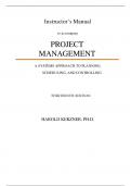 Project Management A Systems Approach to Planning, Scheduling and Controlling 13th Edition By Kerzner (Solution Manual Latest Edition 2023-24, Grade A+, 100% Verified)