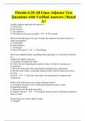 Florida 6-20 All Lines Adjuster Test Questions with Verified Answers | Rated A+