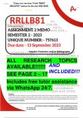 RRLLB81 ASSIGNMENT 2 MEMO - SEMESTER 2 - 2023 - UNISA - (UNIQUE NUMBER: - 757613 ) (DISTINCTION GUARANTEED) – DUE DATE:- 13 SEPTEMBER 2023