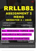 RRLLB81 ASSIGNMENT 2 MEMO - SEMESTER 2 - 2023 - UNISA m (DISTINCTION GUARANTEED) – DUE DATE:- 13 SEPTEMBER 2023