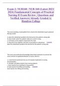 Exam 2: NUR160 / NUR 160 (Latest 2023/ 2024) Fundamental Concepts of Practical Nursing II Exam Review | Questions and Verified Answers| Already Graded A| Hondros College