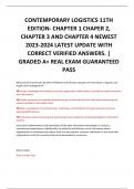 CONTEMPORARY LOGISTICS 11TH  EDITION- CHAPTER 1 CHAPER 2,  CHAPTER 3 AND CHAPTER 4 NEWEST  2023-2024 LATEST UPDATE WITH  CORRECT VERIFIED ANSWERS. |  GRADED A+ REAL EXAM GUARANTEED  PASS