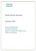 Pearson Edexcel GCE In Chemistry (9CH0) Paper 01: Advanced Inorganic and Physical Chemistry summer 2023 marking scheme