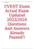 CVENT Exam Actual Exam Updated 2023/2024 Questions And Answers Already Passed!!