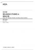 AQA GCSE RELIGIOUS STUDIES A 8062/2B Paper 2B  JUNE 2023 MARK SCHEME: Thematic Studies (including textual studies)