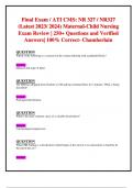 Final Exam / ATI CMS: NR 327 / NR327 (Latest 2023/ 2024) Maternal-Child Nursing Exam Review | 250+ Questions and Verified  Answers| 100% Correct- Chamberlain