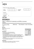 AQA GCSE BUSINESS Paper 1 QUESTION PAPER 2023: Influences of operations and HRM on business activity