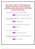 Final Exam: NR511 / NR 511 Differential Diagnosis and Primary Final Exam Prep  Questions and Verified Answers | (2023/ 2024 Update) Chamberlain   