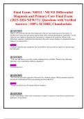 Midterm & Final Exams: NR511 / NR 511 Differential Diagnosis and Primary Exam Questions and Verified Answers |Weeks 1-8 Covered | (2023/ 2024 New Updates BUNDLED TOGETHER WITH COMPLETE SOLUTIONS) Chamberlain 