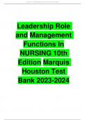 Leadership Role and Management Functions In NURSING 10th Edition Marquis Houston Test Bank 