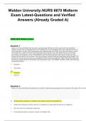 Walden University:NURS 6670 Midterm Exam Latest-Questions and Verified Answers (Already Graded A)       NURS 6670 Midterm Exam   Question 1    Histrionic  Narcissistic    Borderline Schizoid      Question 2    The physiologic symptoms of withdrawal may re