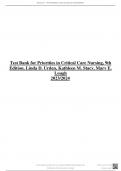 Test Bank for Priorities in Critical Care Nursing, 9th Edition, Linda D. Urden, Kathleen M. Stacy, Mary E. Lough -GradesA+ 2023/2024