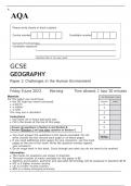 AQA GCSE GEOGRAPHY Paper 2 JUNE 2023 QUESTION PAPER: Challenges in the Human Environment