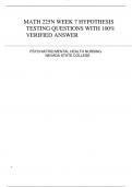 MATH 225N WEEK 7 HYPOTHESIS  TESTING QUESTIONS WITH 100%  VERIFIED ANSWER   PSYCHIATRIC/MENTAL HEALTH NURSING  NEVADA STATE COLLEGE