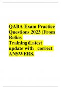 QABA Exam Practice Questions 2023 (From Relias  Training)Latest  update with correct  ANSWERS.