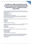 FLORIDA CLAIMS ADJUSTER EXAM ACTUAL TRIAL EXAM QUESTIONS AND ANSWERS 2023 A+ GRADED EXAM SOLUTION