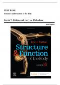 Test Bank - Structure and Function of the Body, 16th Edition (Patton, 2020), Chapter 1-22 | All Chapters