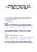 HESI PHARMACOLOGY EXAM  PRACTICE TEST (QUESTIONS AND  ANSWERS) 2023-2024