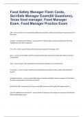 Food Safety Manager Flash Cards, ServSafe Manager Exam(80 Questions), Texas food manager, Food Manager Exam, Food Manager Practice Exam 2023 verified to pass