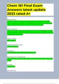 Chem 161 Final Exam Answers latest update 2023 rated A+