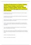 Certified Professional in Patient Safety, CPPS Patient Safety Certification, National Patient Safety Goals, Patient Safety and Risk Management questions and answers(verified for accuracy)