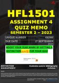 HFL1501 ASSIGNMENT 4 QUIZ MEMO - SEMESTER 2 - 2023 - UNISA - DUE DATE: - 27 SEPTEMBER 2023 (100% PASS - GUARANTEED)