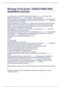 Biology Final Exam  QUESTIONS AND ANSWERS 2023/24  In a healthy person, after a large meal, the production of _____ will increase. After fasting, the production of _____ will increase -  insulin; glucagon When the digestion and absorption of organic c