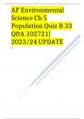 AP Environmental Science Ch 5 Population Quiz B 33 Q&A 102721| 2023/24 UPDATE A+ 