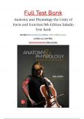 TESTBANK FOR ANATOMY AND PHYSIOLOGY : THE UNIT OF FORM AND FUNCTION 9th EDITION BY KENNETH SALADIN ALL CHAPTERS INCLUDED ISBN-13978-1260256000