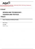 AQA A-level DESIGN AND TECHNOLOGY: FASHION AND TEXTILES 7562/2 Paper 2 Designing and Making Principles Question Paper and Mark scheme June 2023